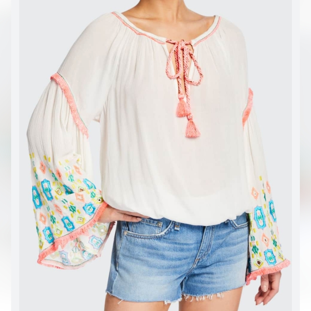Ramy brook Ellery embroidered bell sleeve top